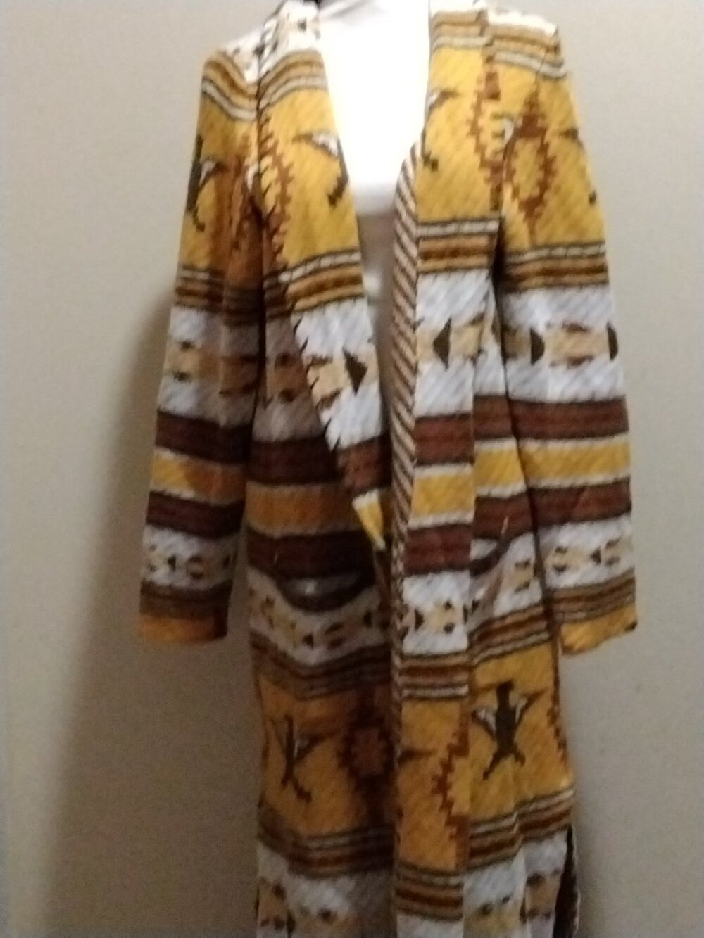 Cruel Mustard Yellow Aztec Print Sweater Duster Cardigan XL Long - Picture 2 of 9